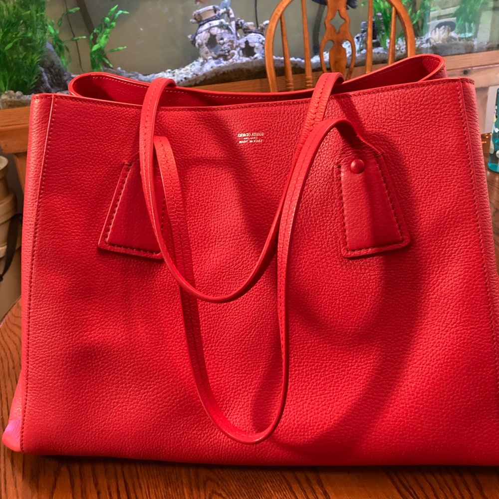 💋SOLD 💋 Rare Giorgio Armani Red Pebbled Leather Tote Le Sac 11
